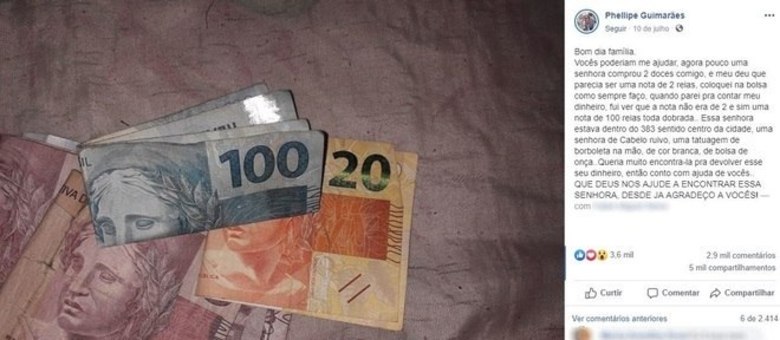 Vendedor de bala quer encontrar a cliente que lhe deu uma nota de R$ 100 por engano