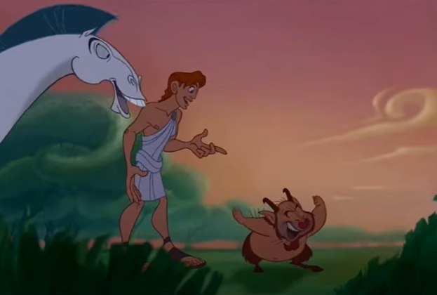 Cena importante 8: Hércules encontra Phil, que está aposentado e frustrado de treinar herois. Após inicialmente recusar Hércules, Phil é convencido por Zeus a treinar seu filho.