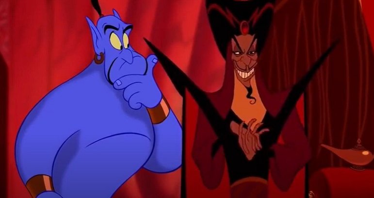 Cena importante número 18: Aladdin volta ao palácio com o tapete e tenta recuperar a lâmpada com a ajuda de Jasmine. Jafar os impede, alegando ser o ser mais poderoso do mundo.