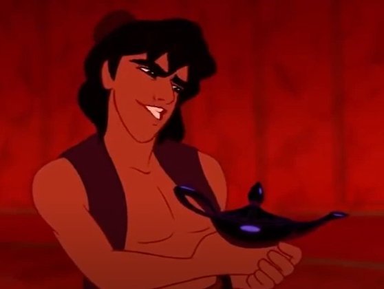 Cena importante número 19: Aladdin engana Jafar, dizendo que para ele ser o mais poderoso, deveria ser mais forte que o gênio. Jafar deseja se tornar um gênio, e com isso Aladdin o prende em uma lâmpada mágica.