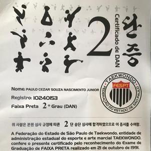 Certificado de graduação no taekwondo