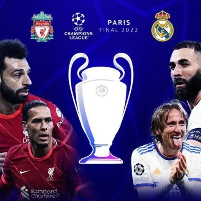No cartaz da final, Salah, Van Dijk, Modric e Benzema