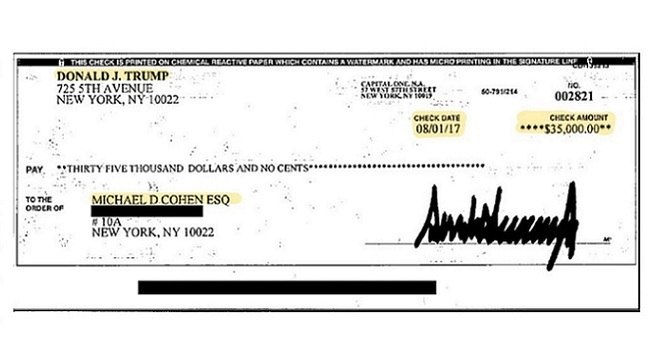 Cheque de Trump seria reembolso por pagamento Ã  atriz Stormy Daniels