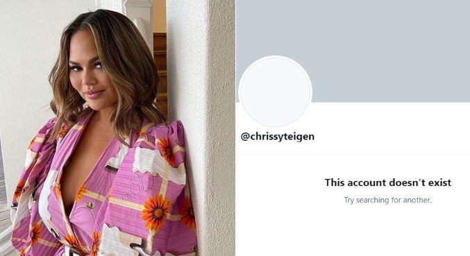Twitter já exibe mensagem mostrando que conta de Chrissy Teigen não existe mais
