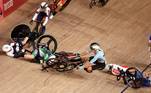 Lotte Kopecky of Belgium and other competitors crash during the race