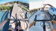 Equilíbrio puro! Ciclista cruza ponte sobre arco de sustentação 