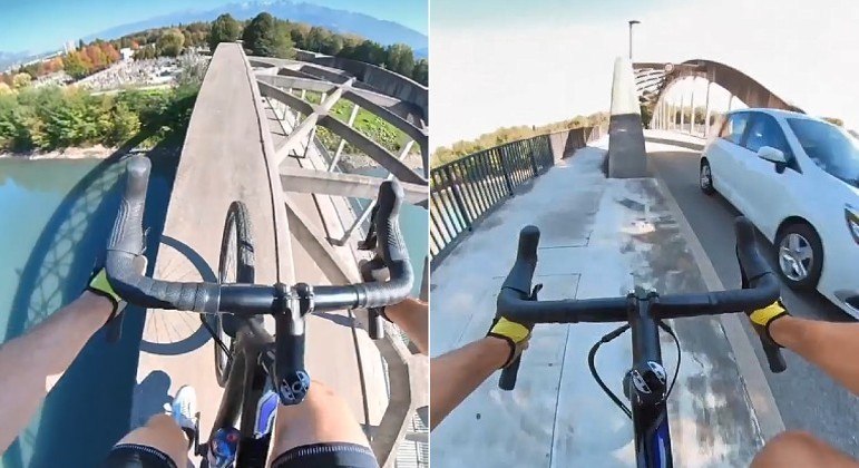 Ciclista profissional cruzou ponte na França sobre arco de sustentação