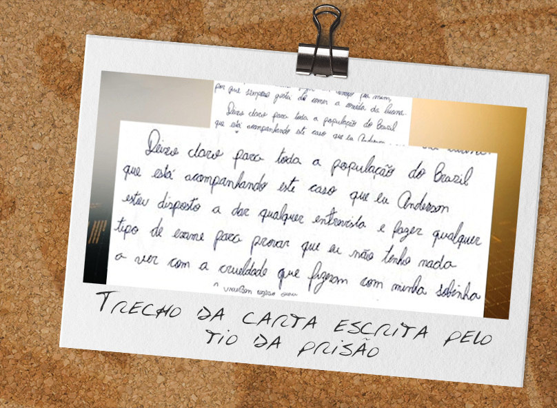 Trecho da carta escrita pelo tio de Lara ainda na prisão (Arte R7)