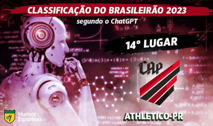 Classificação dos clubes da Série A do Brasileirão segundo o ChatGPT: Athletico Paranaense em 14º lugar.