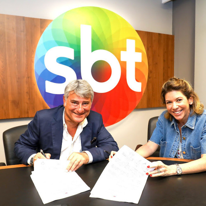 Cléber Machado e Daniela Beyruti, vice-presidente do SBT