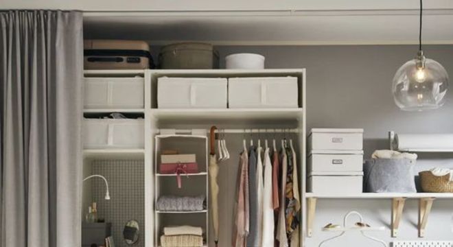 closet aberto - closet com prateleiras de tecido 