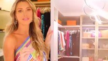 Ana Paula Siebert mostra closet do apartamento nos EUA; cômodo tem penteadeira e portas de couro  