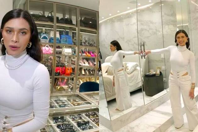 Closet blindado: A atriz e modelo Flavia Pavanelli impressionou a web ao mostrar o enorme closet que tem em casa. 