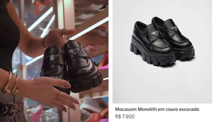 Já o sapato favorito da influenciadora é um mocassim com solado tratorado da italiana Prada. À venda no site da marca, o modelo sai por R$ 7.900