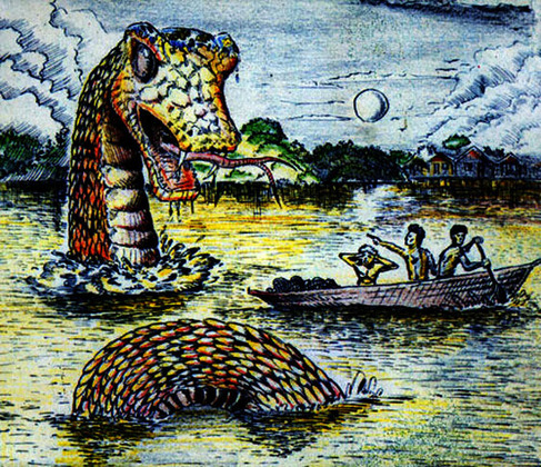 Cobra Grande (Boiuna) - Gigantesca serpente dos rios da Amazônia, ligada à criação do mundo. Pode mudar o curso das águas e arrastar homens e animais para as profundezas. 