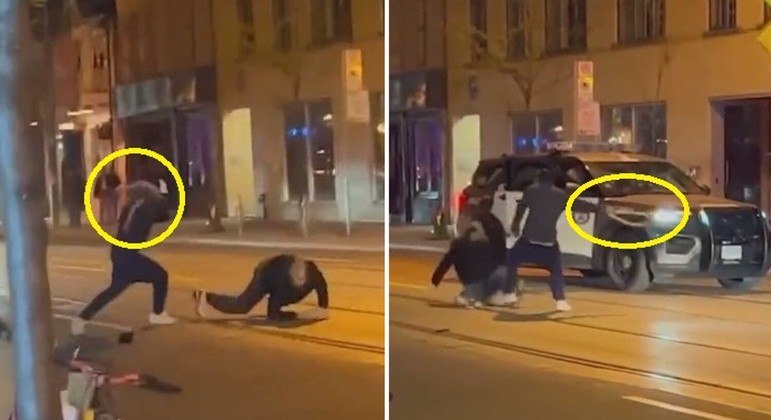 Durante o combate, a polícia apareceu para acabar com a animosidade