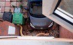 Ao fim, correu tudo razoavelmente bem: um vizinho empurrou o animal, que caiu 'com um grande estrondo' em cima de um carro. Outra vizinha resgatou a cobra e a deixou em um aquário, até a chegada do dono dela (identificada como um píton-reticulado). E assim se encerrou mais um aventura de uma cobra sorrateira!NÃO PERCA: Píton em porta de trailer intimida internautas, mas é de estimação