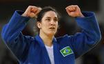 Com 22 medalhas, o judô é o esporte individual em que o Brasil é mais bem sucedido nos Jogos. O país subiu ao pódio nos tatames 22 vezes - na foto, Mayra Aguiar comemora o bronze em 2016.