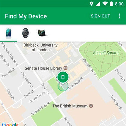 Com esse aplicativo, você pode encontrar e bloquear seu celular perdido até que você o ache. Tudo aparece em um mapa. Se a localização atual não estiver disponível, a última localização conhecida será exibida.