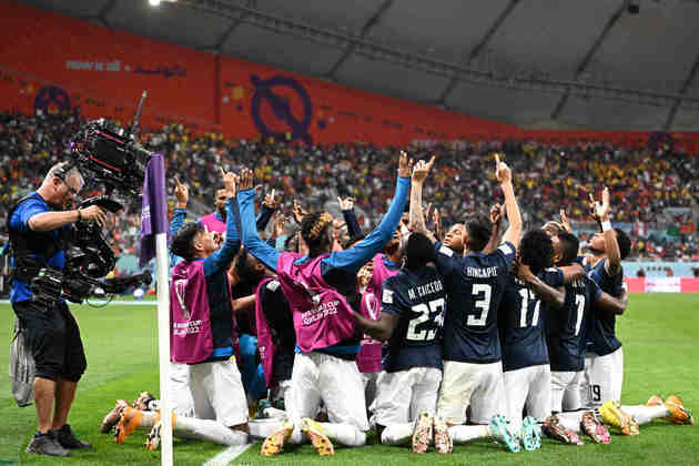 Comemoração dos jogadores equatorianos.
