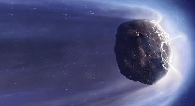 Ilustração de um cometa genérico. Os cometas são restos de materiais que deram origem a planetas gigantes e nunca chegaram a ser incorporados a esses planetas