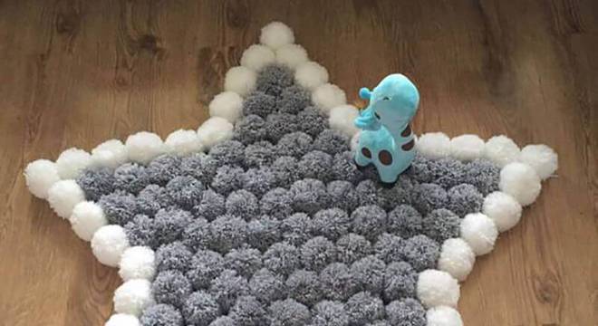Como fazer tapete de pompom com formato de estrela