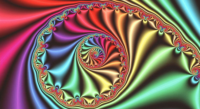 Computação gráfica mostra uma imagem fractal tridimensional 'espiral', derivada do conjunto de Julia, inventado e estudado durante a Primeira Guerra Mundial pelos matemáticos franceses Gaston Julia e Pierre Fatou