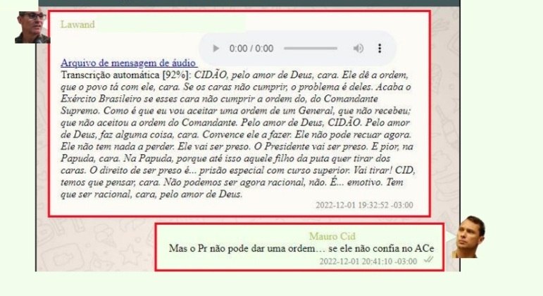 Conversa entre Mauro Cid e Jean Lawand Júnior abordou golpe de Estado 