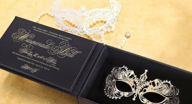 Convite baile de máscaras para festas luxuosas