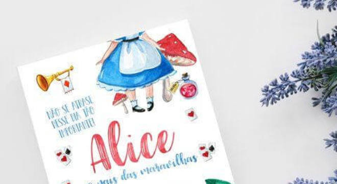 Convite de aniversário infantil Alice no País das Maravilhas