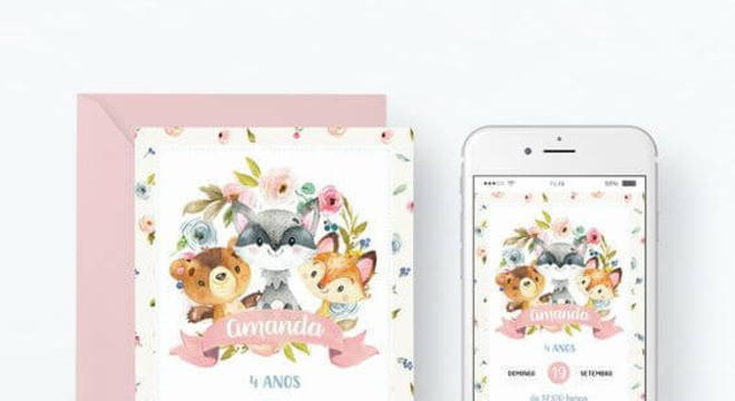Convite de aniversário infantil com animais