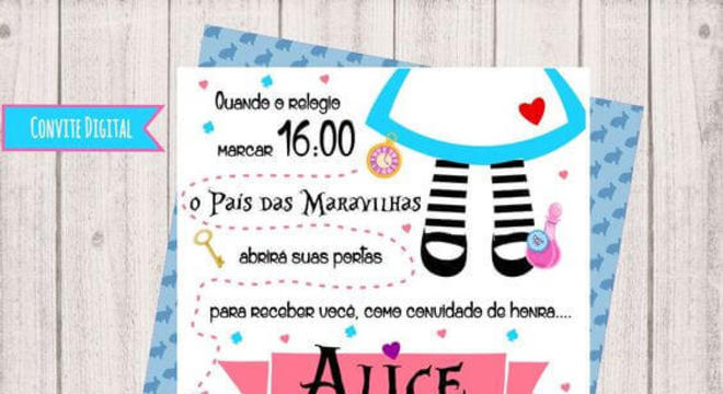 Convite de aniversário infantil digital da Alice no País das Maravilhas