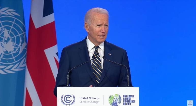  o presidente dos Estados Unidos, Joe Biden, discursa durante a COP 26