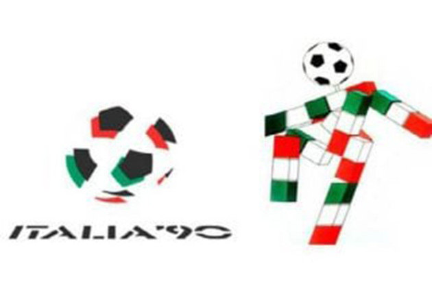 Copa de 1990 (Itália) - Ciao - Com essa montagem de formas geométricas era possível, numa animação, formar a palavra Itália. As cores são as da bandeira italiana. 