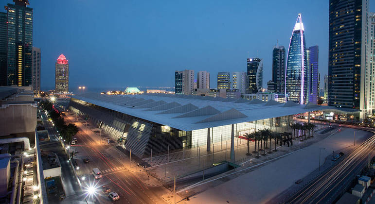 Em Doha, o pavilhão que centralizará a organização da Copa