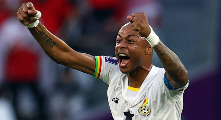 Ayew comemora o gol de Salisu que pôs Gana à frente da Coreia do Sul