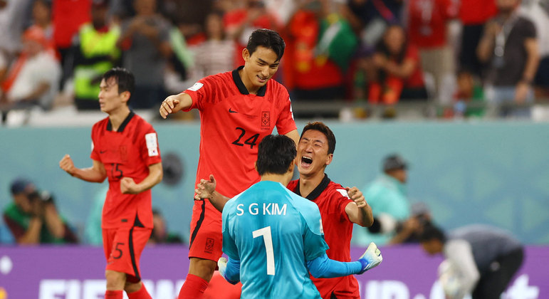 Coreia do Sul comemora a classificação, depois de derrotar Portugal, de Cristiano Ronaldo