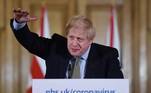 Boris Johnson durante coletiva de imprensa sobre o coronavírus no Reino Unido