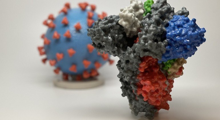 Reprodução em 3D da proteína de pico (spike) do coronavírus