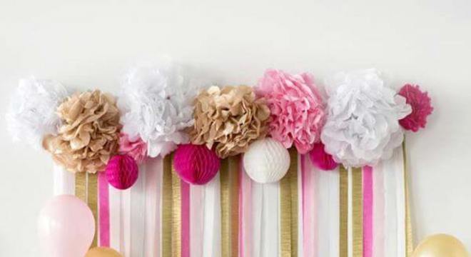 Cortina de papel crepom rosa