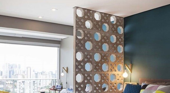 Cortina de vidro em quarto de casal moderno