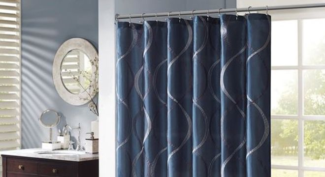 cortina para banheiro - cortina azul escura