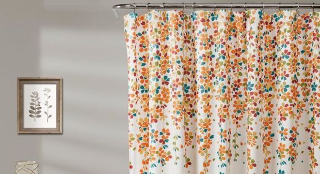 cortina para banheiro - cortina branca com flores coloridas 