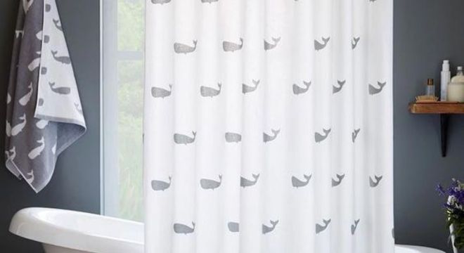 cortina para banheiro - cortina com desenhos de baleia 