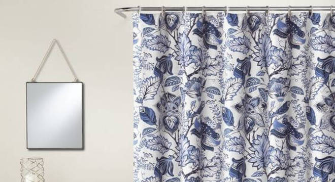 cortina para banheiro - cortina com flores azuis 