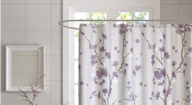 cortina para banheiro - cortina com galhos e flores 