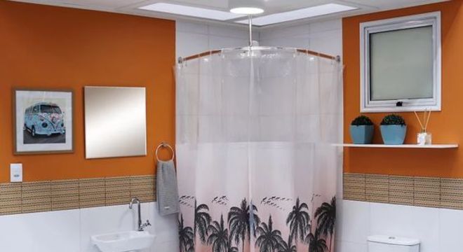 cortina para banheiro - cortina curva tropical 