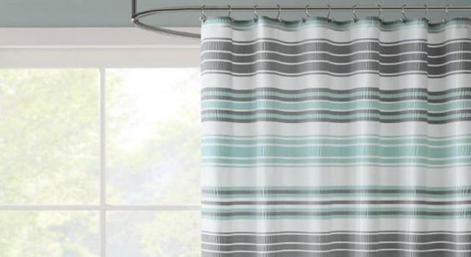 cortina para banheiro - cortina listrada colorida 