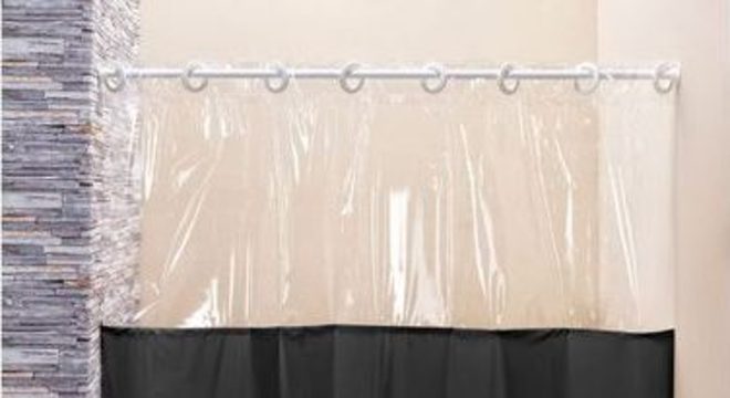 cortina para banheiro - cortina para box de banheiro lisa com detalhe transparente em PVC