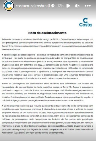 Nota da Costa Cruzeiros
